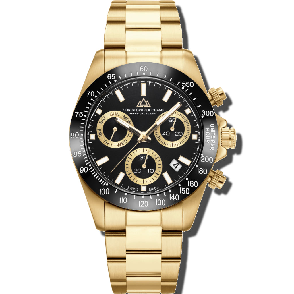 Christophe Duchamp Grand Mont Ceramic - Black Dial with Gold Stainless Steel Strap