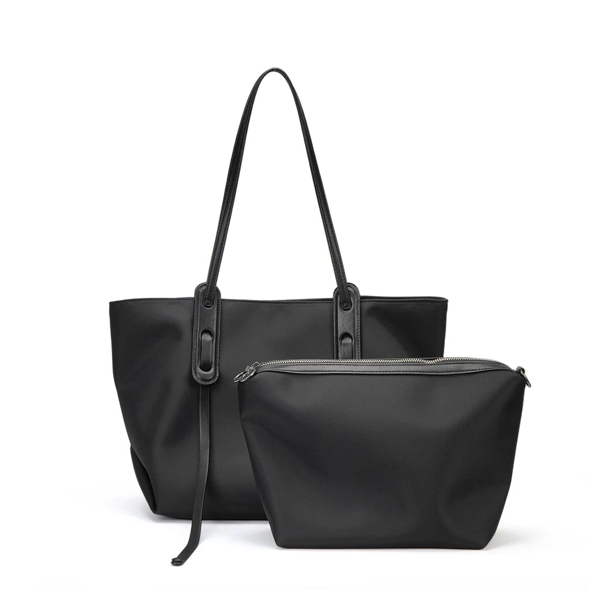 BAMEI Large Water-Resistant Nylon Tote Bag 2-in-1 Set - Black