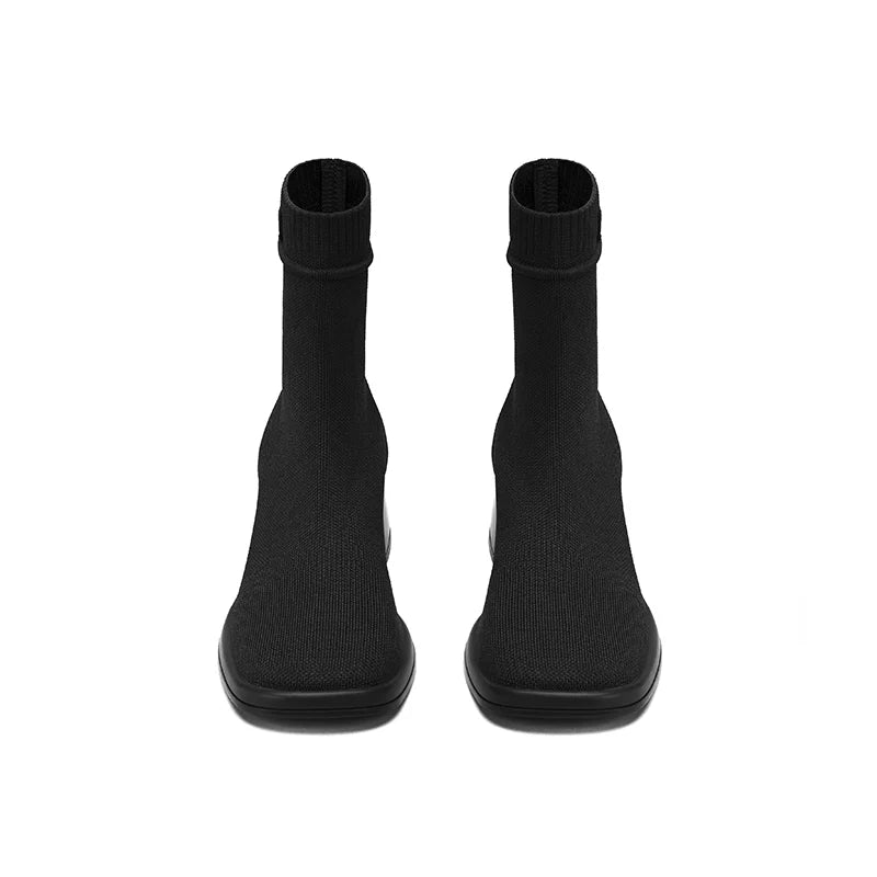 Stretch Knit Sock Boots - Black