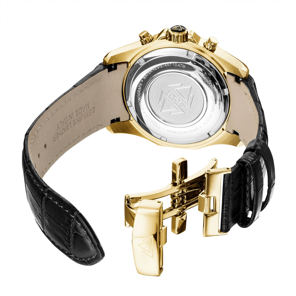Christophe Duchamp Volcan - Black Dial with Gold Case and Black Leather Strap