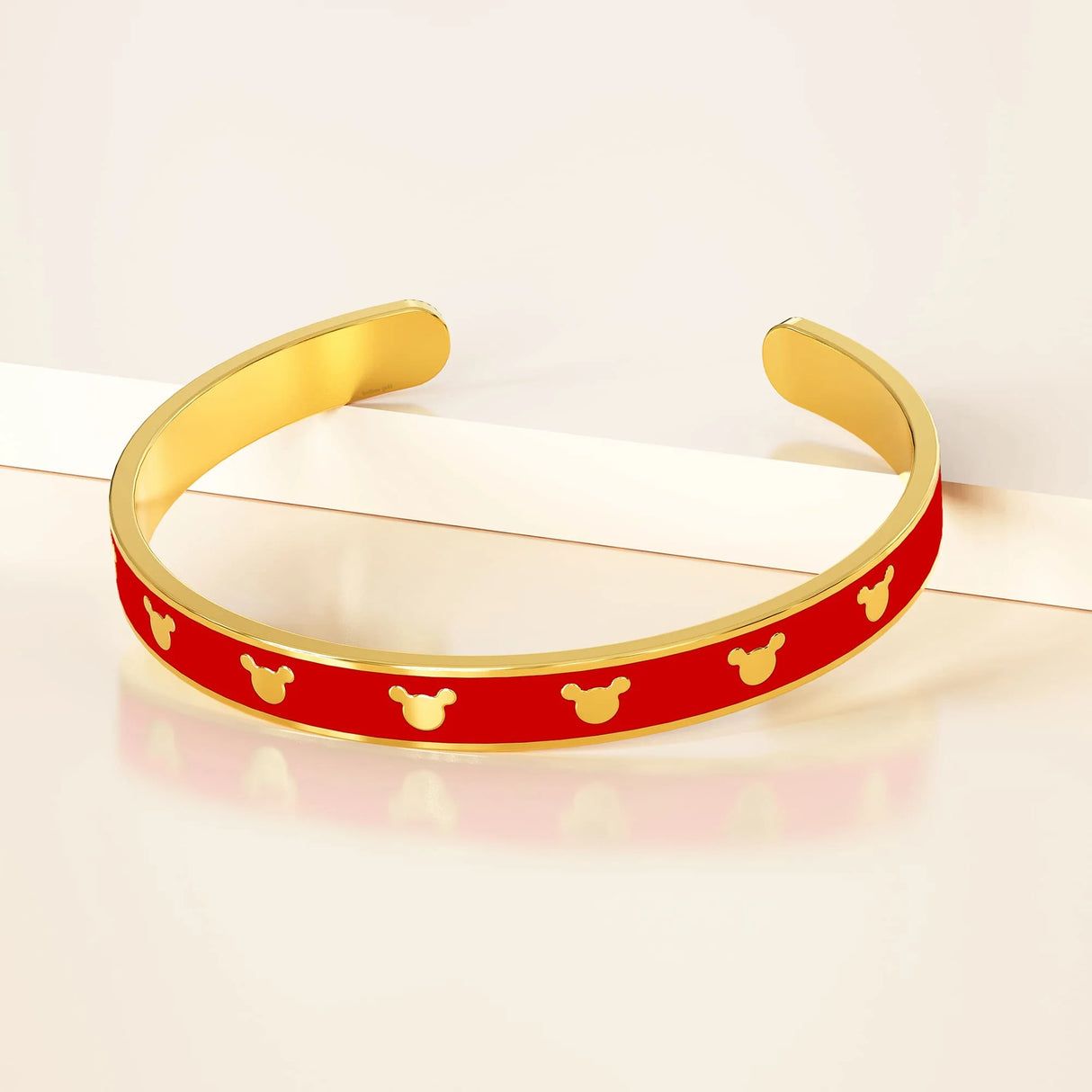 Bullion Gold Mickey Mini Enamel Cuff Bangle Red Gold