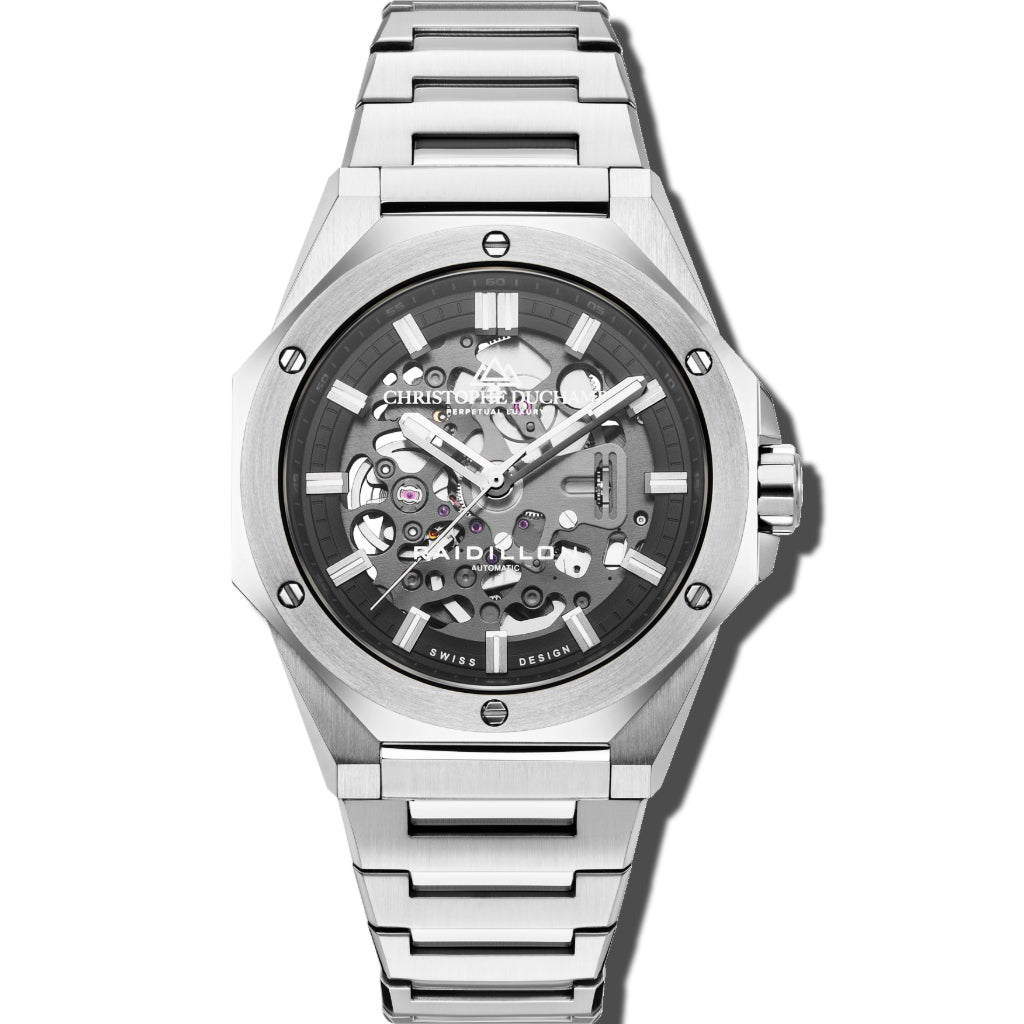 Christophe Duchamp Raidillon Skeleton - Black & Silver Dial with Silver Stainless Steel Strap