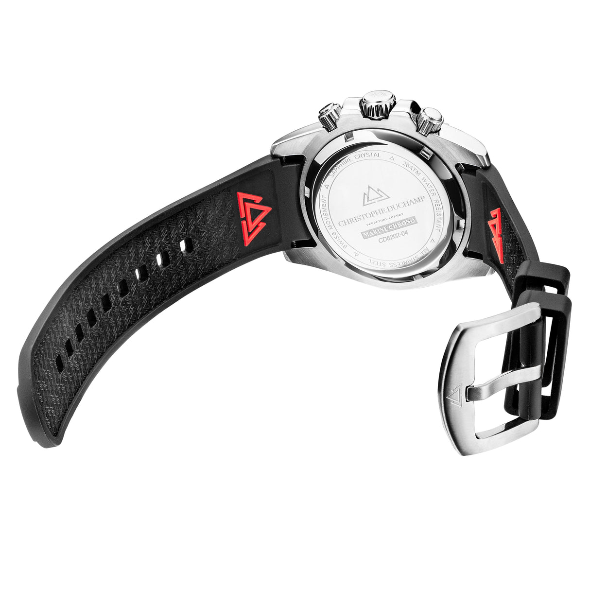 Christophe Duchamp Marine Chrono Rubber - Black Dial with Silver Case, Black & Green Bezel and Black Rubber Strap