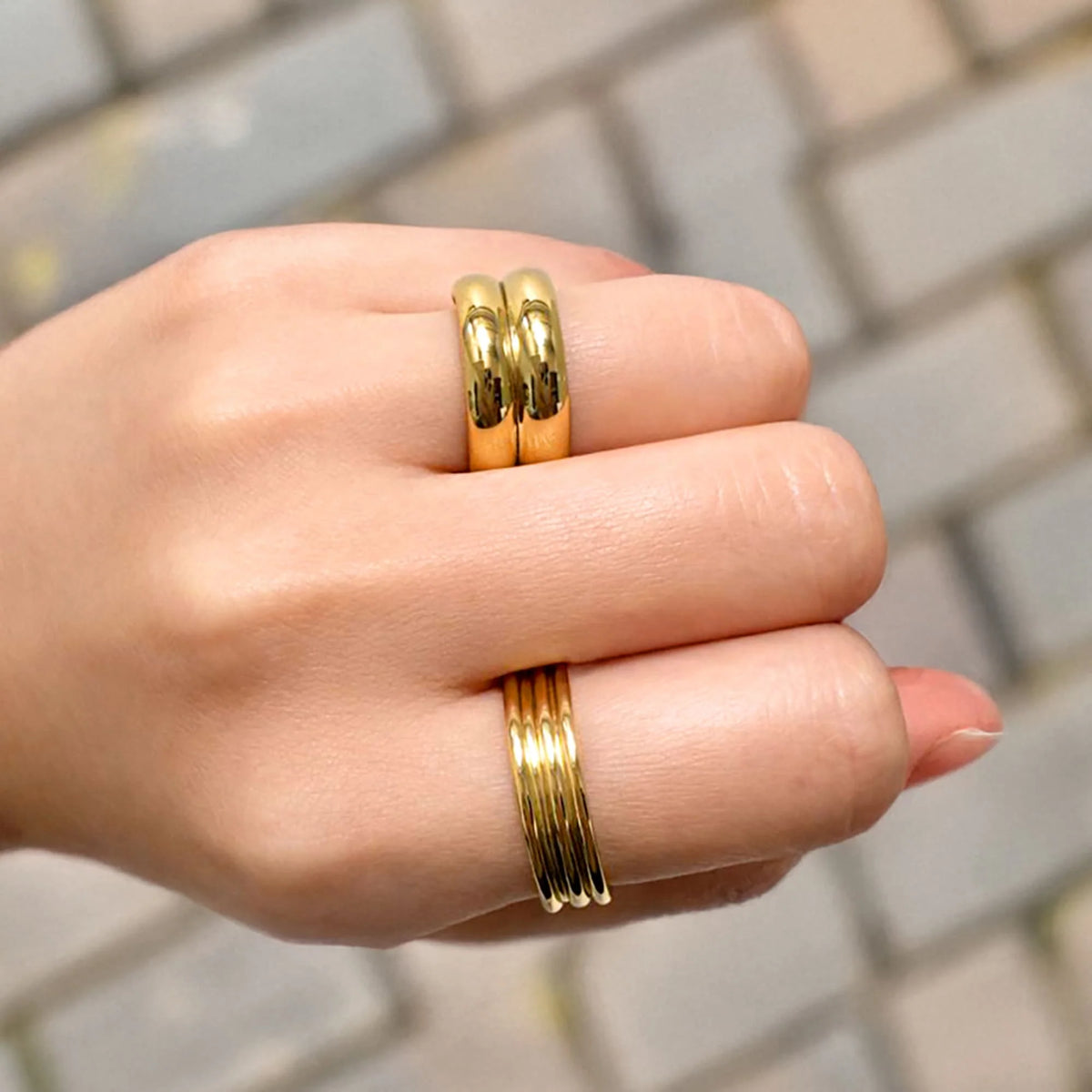Bullion Gold Triad Circular Gleam Radiant Gold Layered Ring