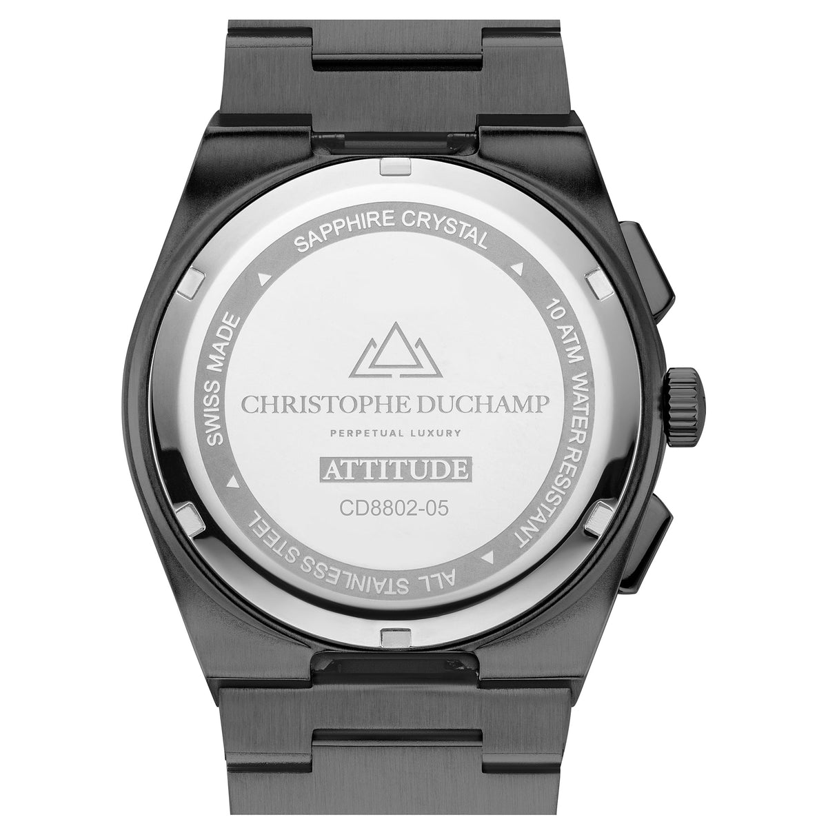 Christophe Duchamp Attitude Chrono - Black Dial with Black & Silver Case and Silver Stainless Steel Strap