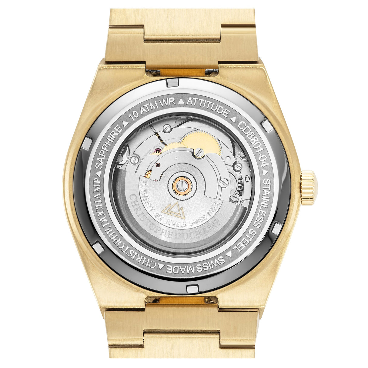 Christophe Duchamp Attitude Auto - Black Dial with Gold Case and Gold Stainless Steel Strap