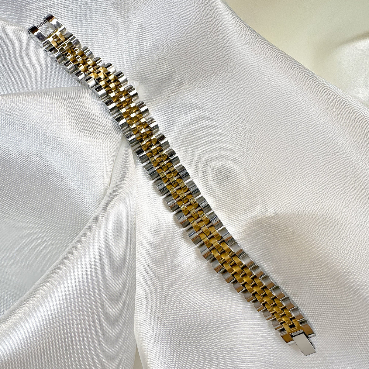 Bullion Gold Brick Dual Tone Gold Layered Stainless Steel Bracelet