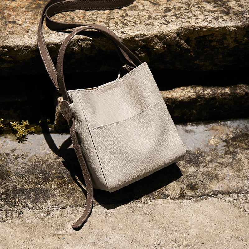 Nalandu Pebbled Leather Bucket Bag - Ivory
