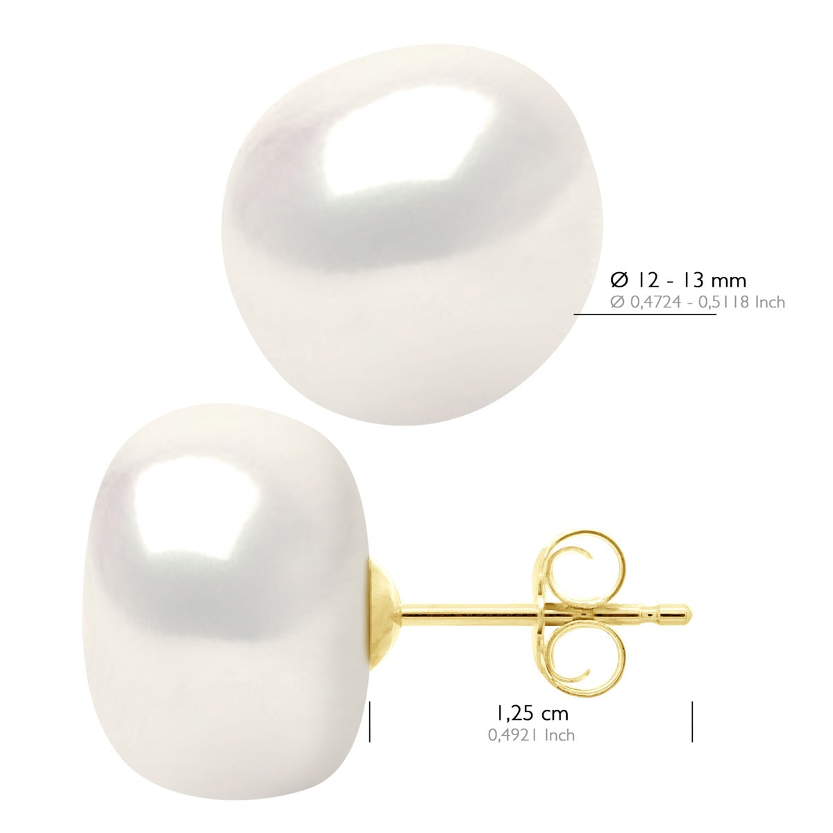 Earrings Yellow Gold - Natural White - Longueur 42 cm