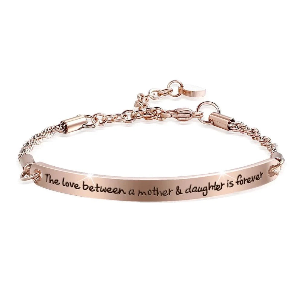 Bullion Gold Mother's Love Inscriptions Rose Gold Bar Bracelet