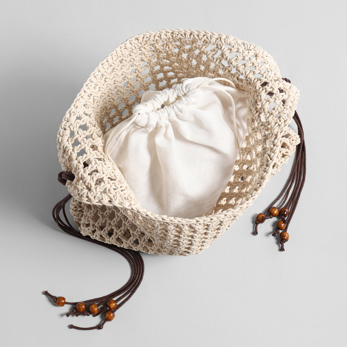 Hand-Crocheted Open-Weave Hobo Bag - Ivory