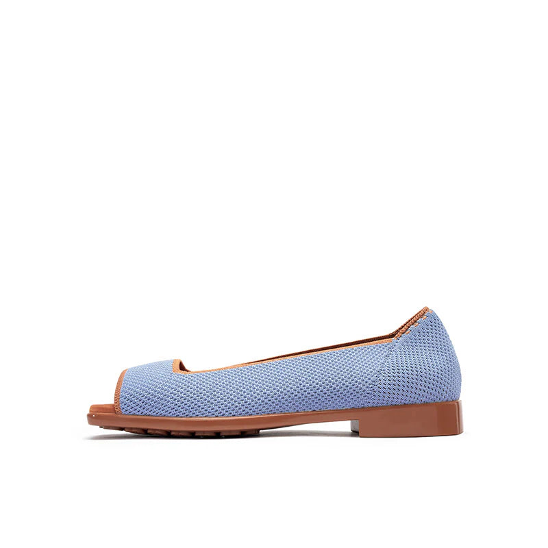 Colorblock Peep Toe Knit Flats - Blue