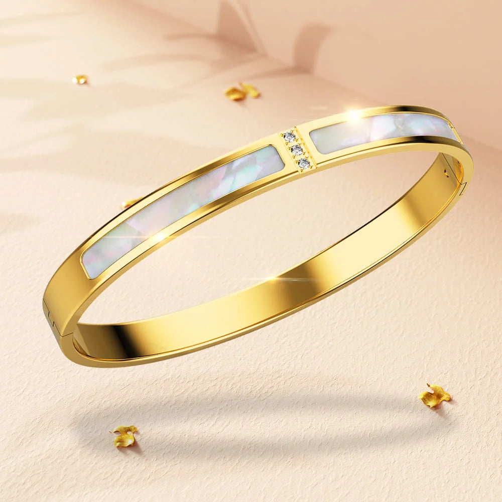 Bullion Gold Modest Hinged Bangle in Gold Layered Stainless Steel