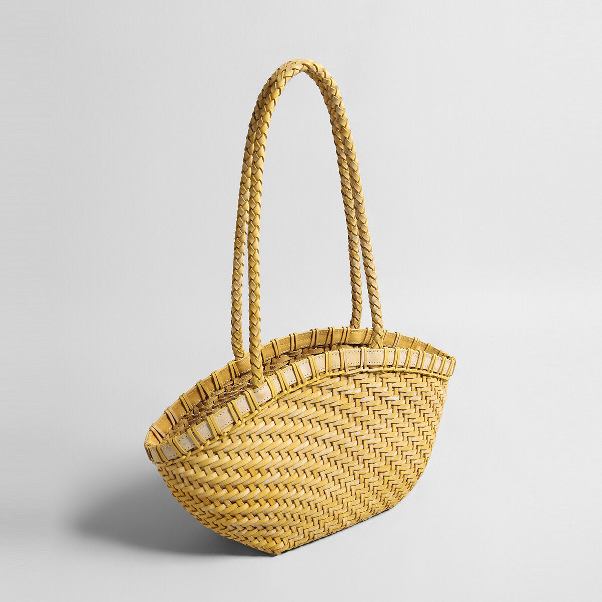 Handwoven Leather Flared Market Basket Tote - Yellow