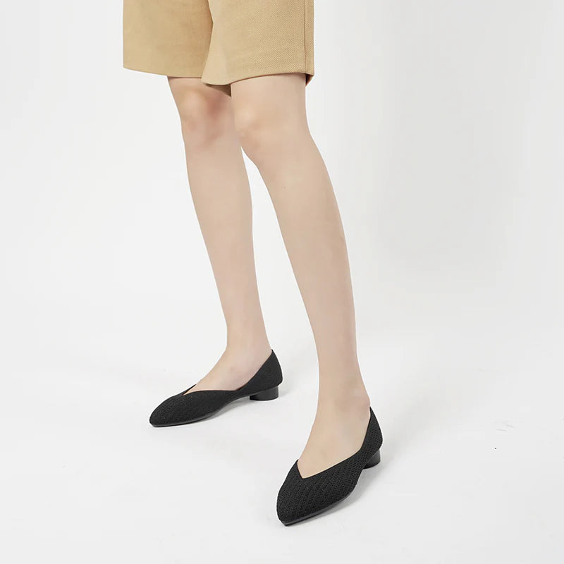 Pointed Toe Knit Ballet Flats - Black