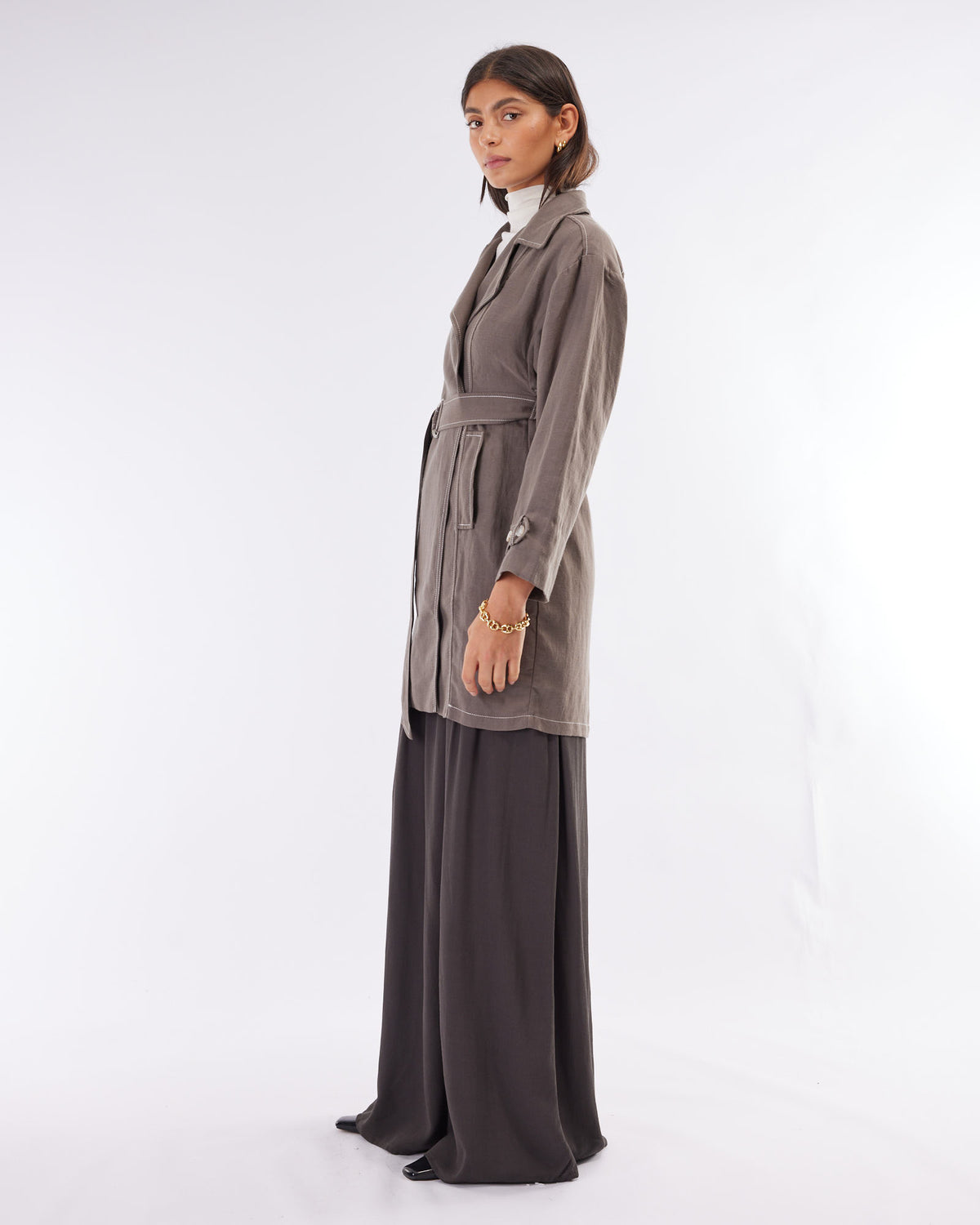 Amelius Elvie Linen Trench Jacket - Khaki