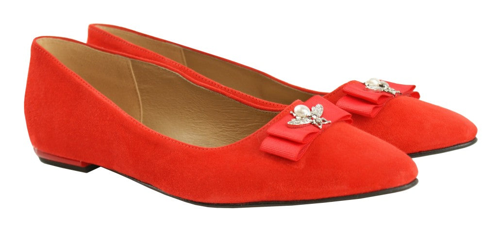 Bosccolo Womens Ballerina - Red Suede