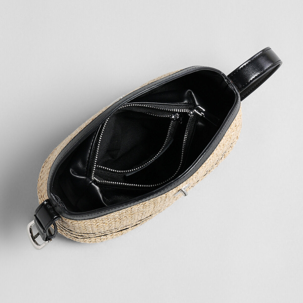 Striped Woven Straw Hobo Bag - Natural