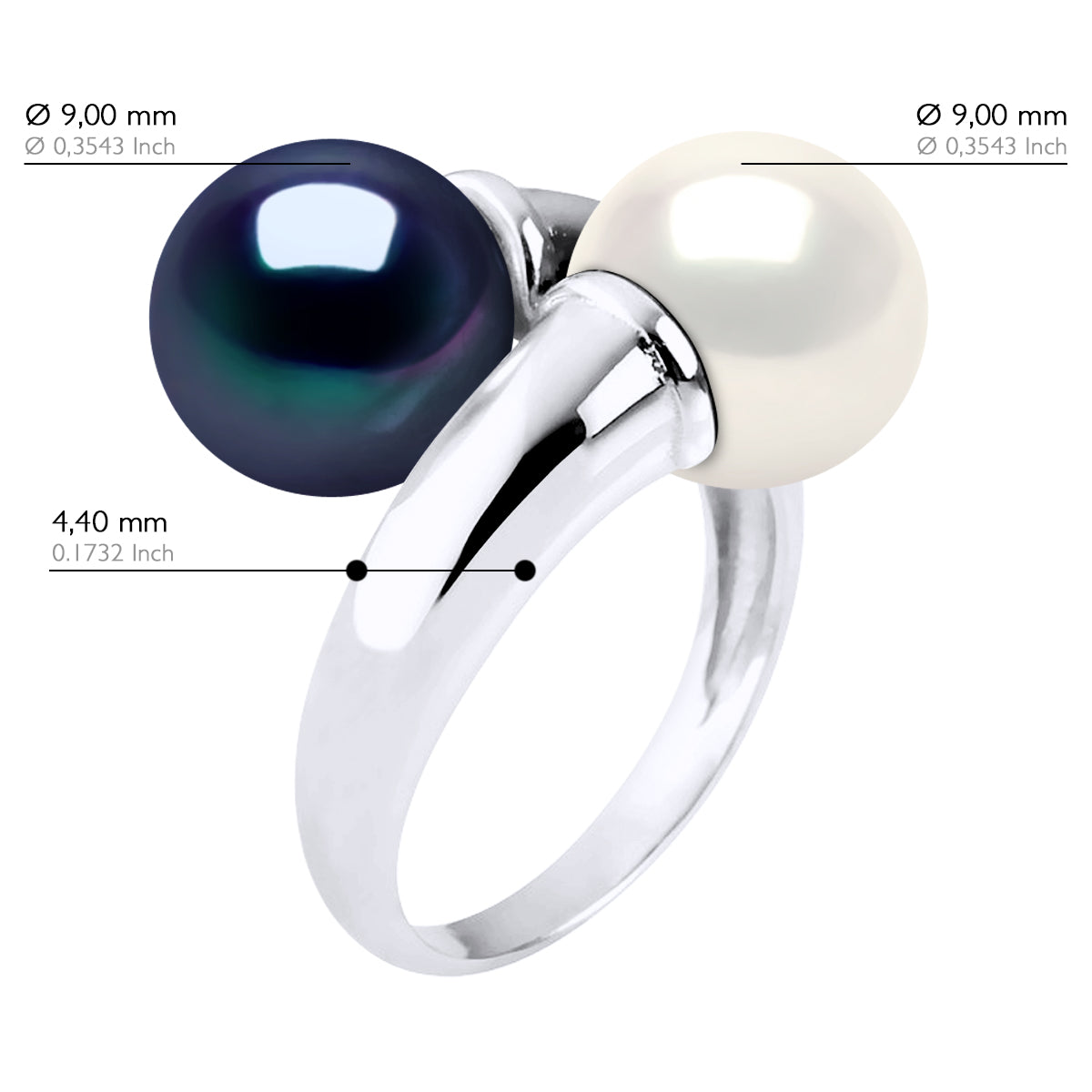Ring "You & Me" Bulk - "Natural White" + "Black Tahitian Style" - Longueur 42 cm