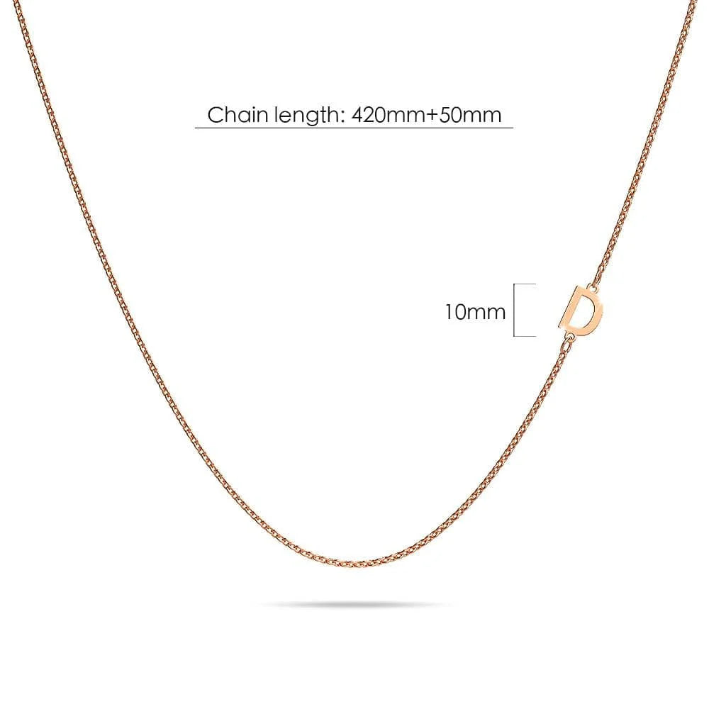 Bullion Gold Bold Alphabet Letter Initial Charm Necklace in Rose Gold Tone
