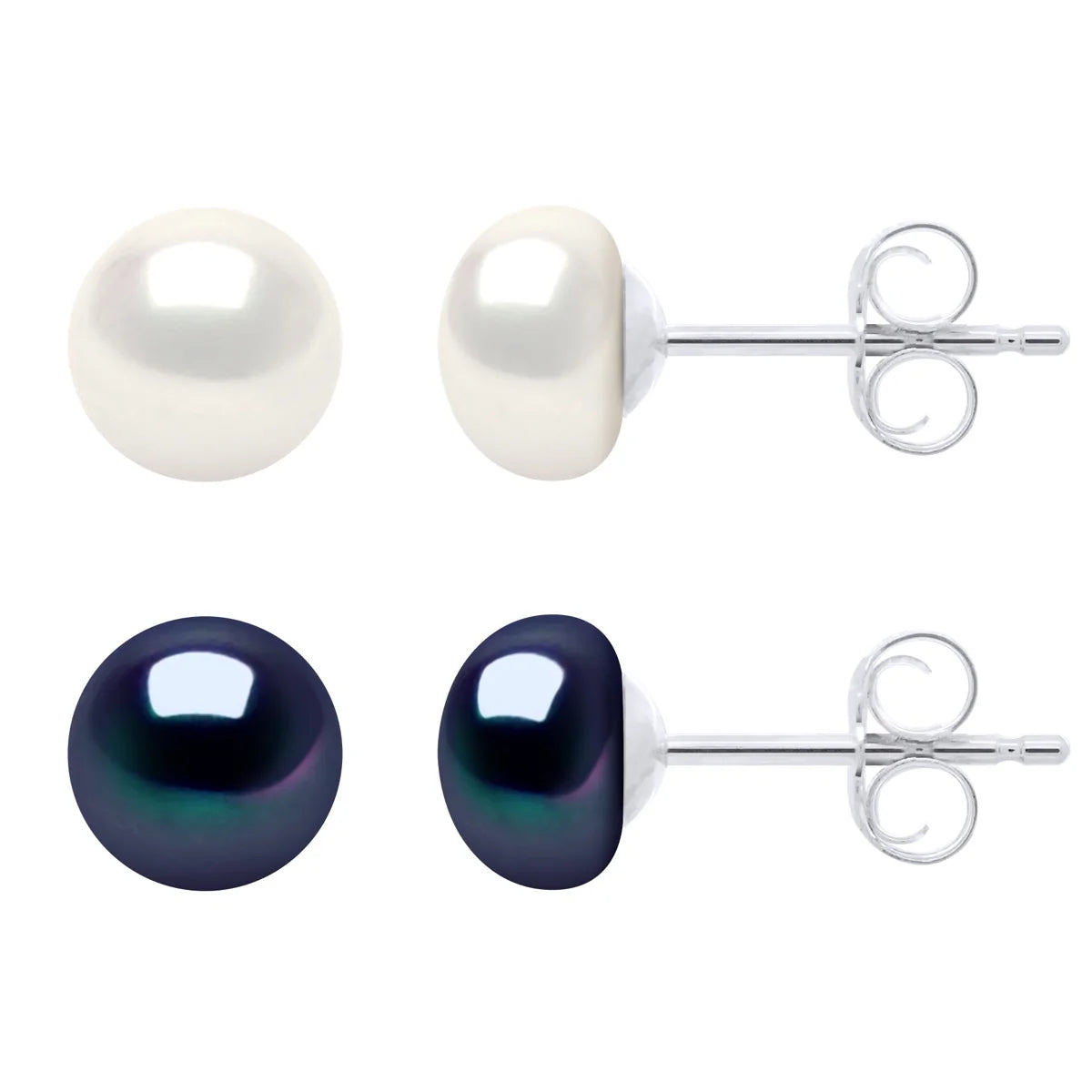 Manufacture Royale 2 Pair Earring Set Freshwater Pearl White & Black 6-7mm