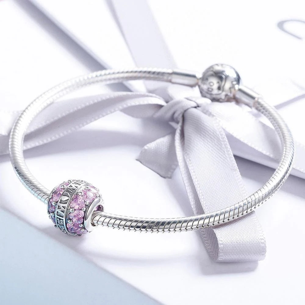 Solid 925 Sterling Silver Mom is Love CZ Charm