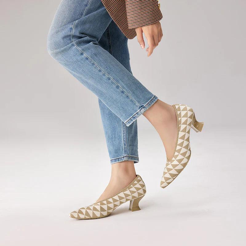 French Chic Geometric Low Heels - Cream