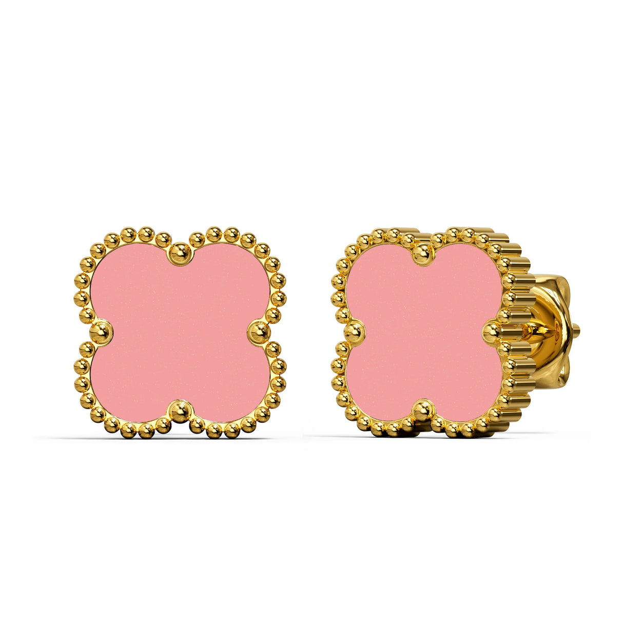 Bullion Gold Pink Clover Stud Earrings
