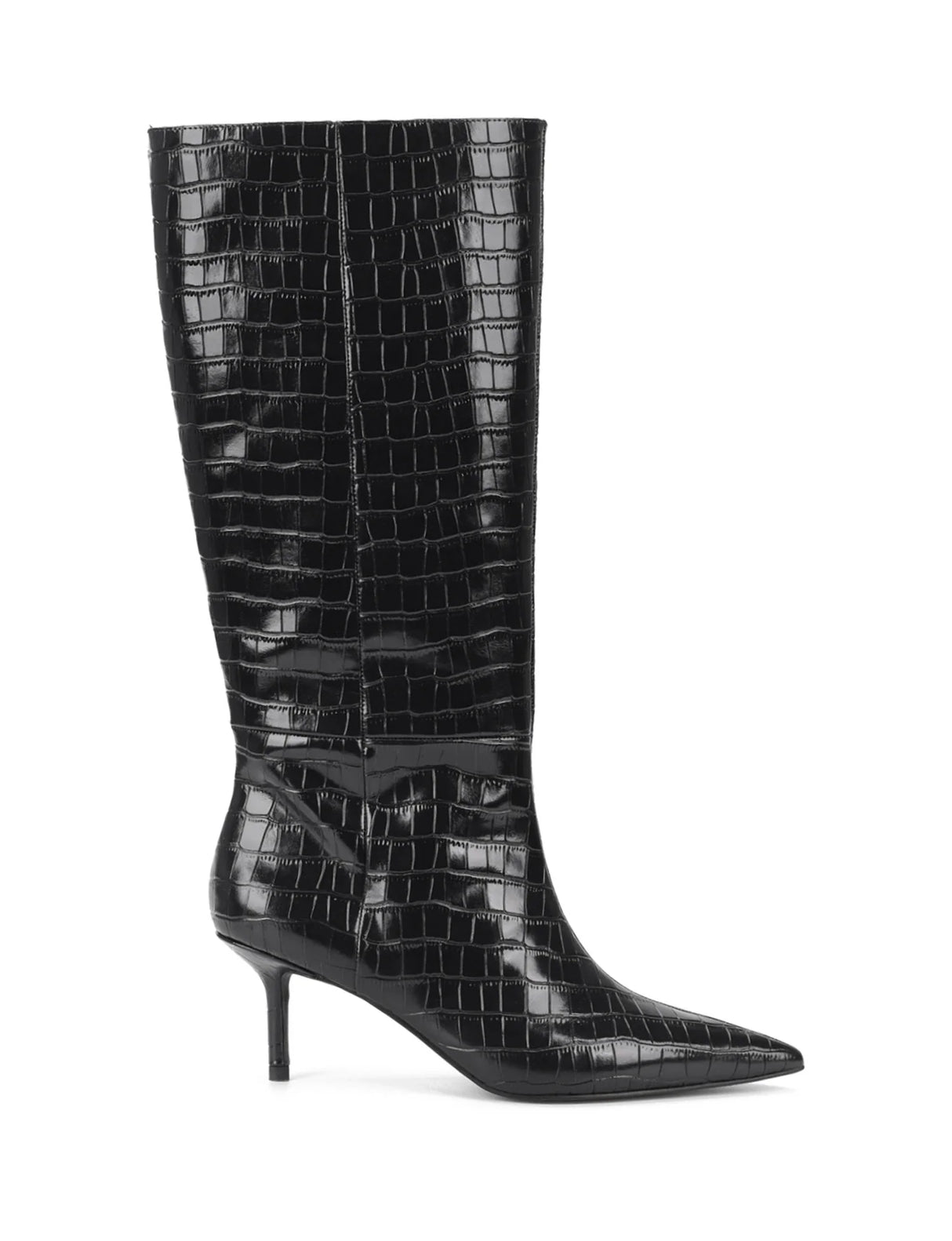 Siren Long Boots - Black Croc Leather