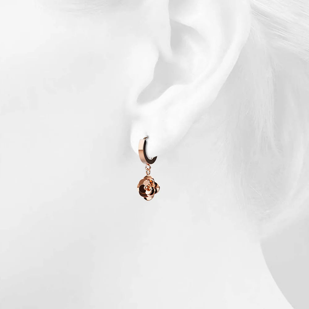 Bullion Gold Dainty Rose Layered in Rose Gold Stainless Steel Drop Earrings