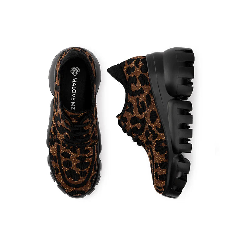 Retro Leopard Platform Sneakers - Leopard
