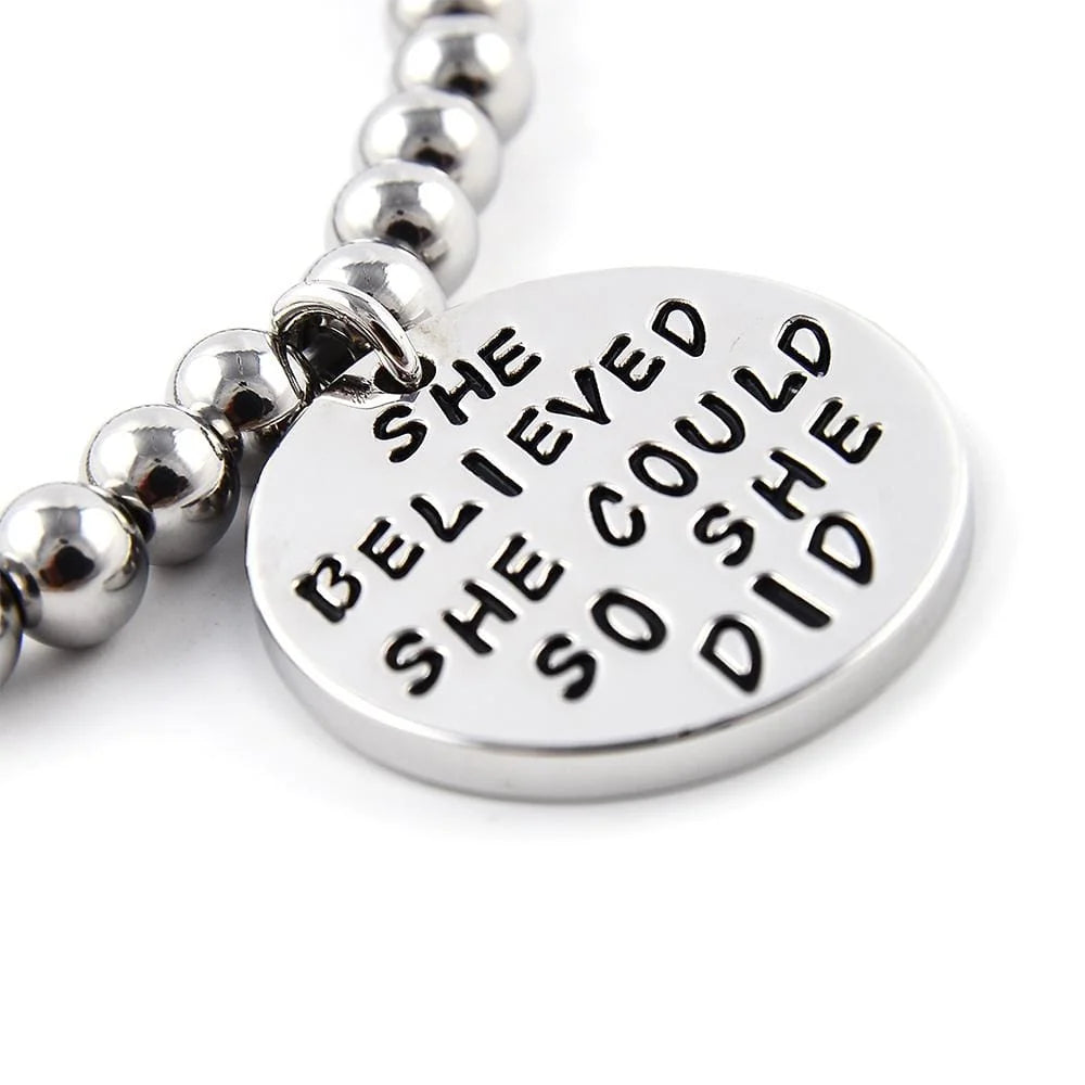 Bullion Gold She Believed She Could Inscriptions White Gold Layered Bracelet