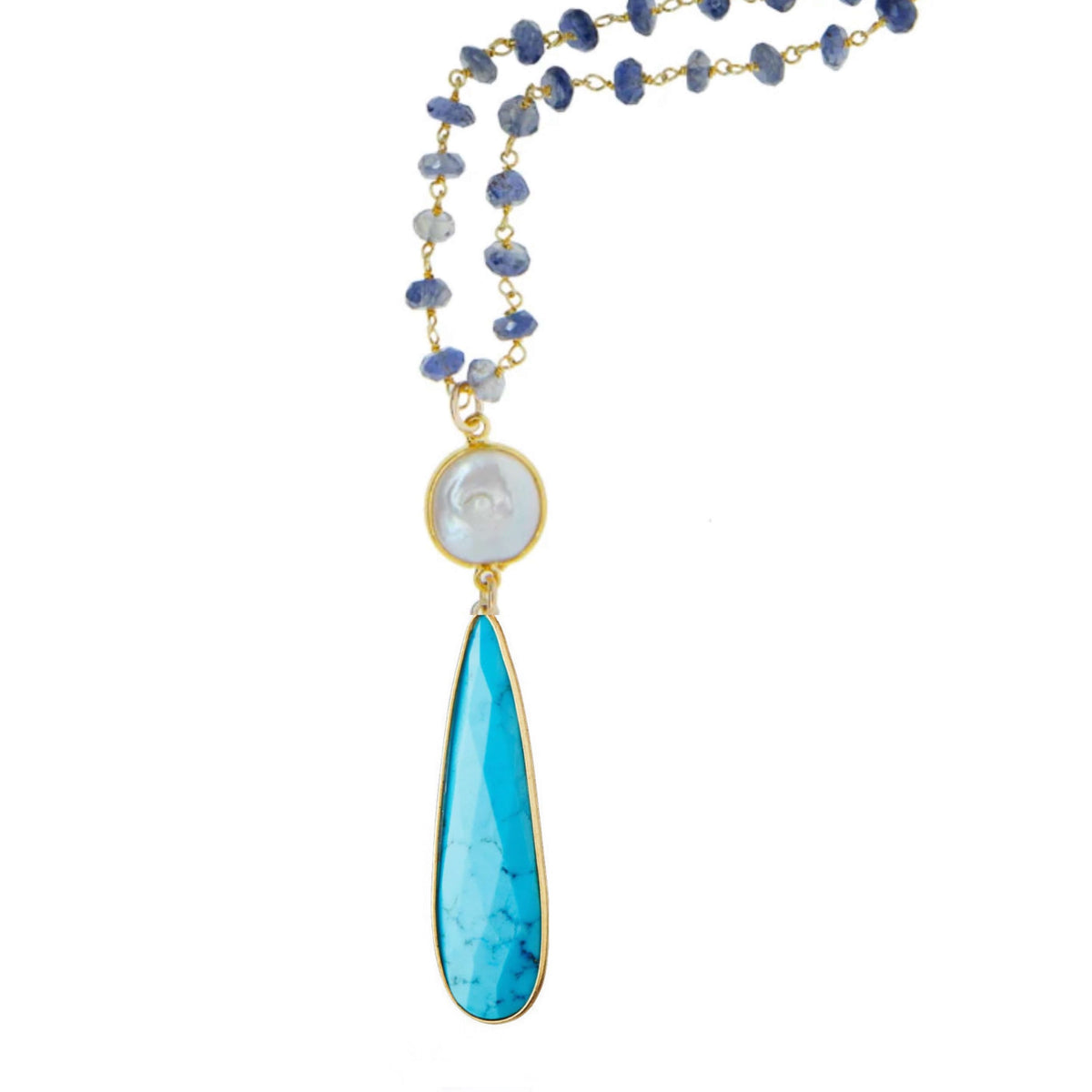 Liv Oliver 18K Gold Sapphire & Pearl Y Necklace