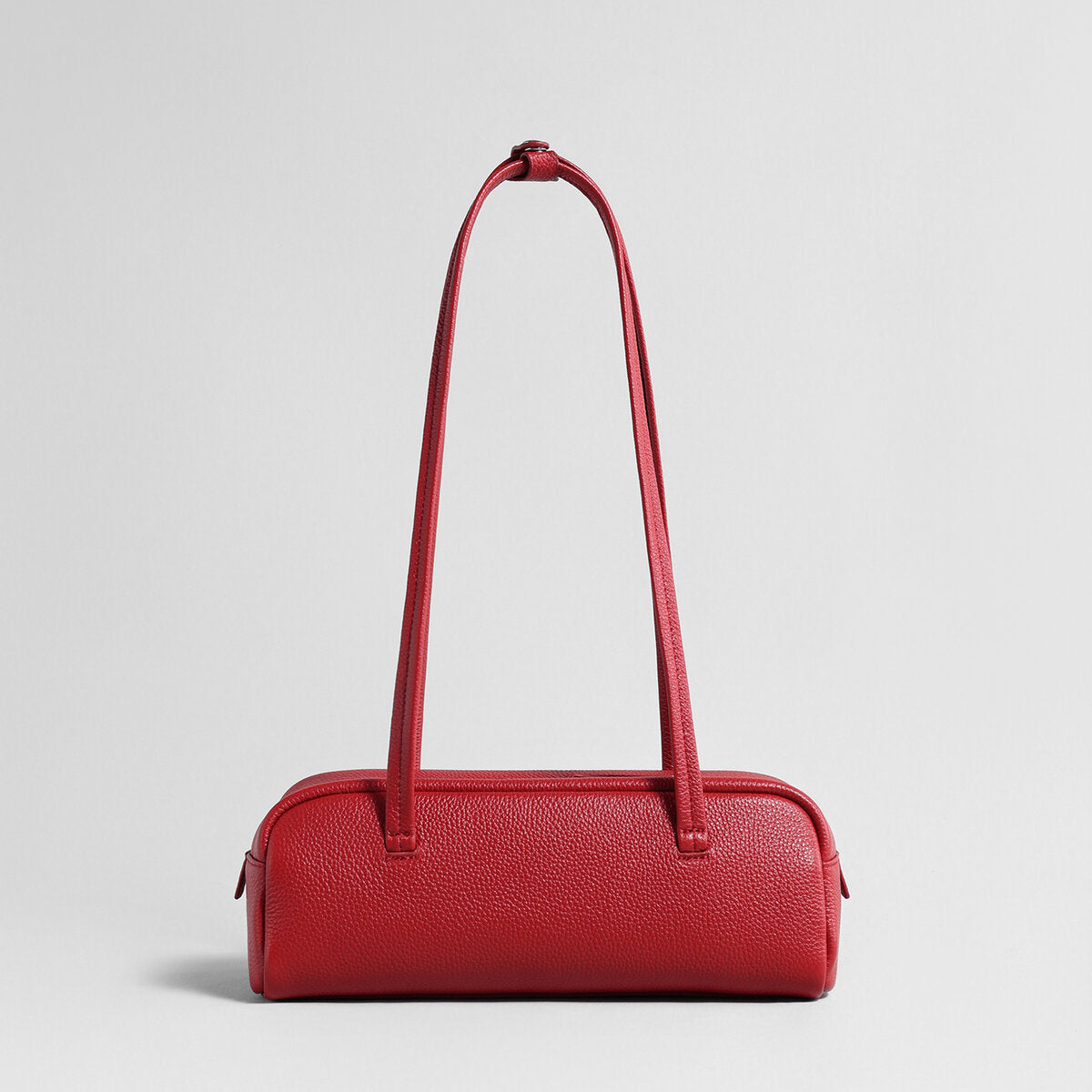 Litchi-Grain Leather Baguette Bag - Red