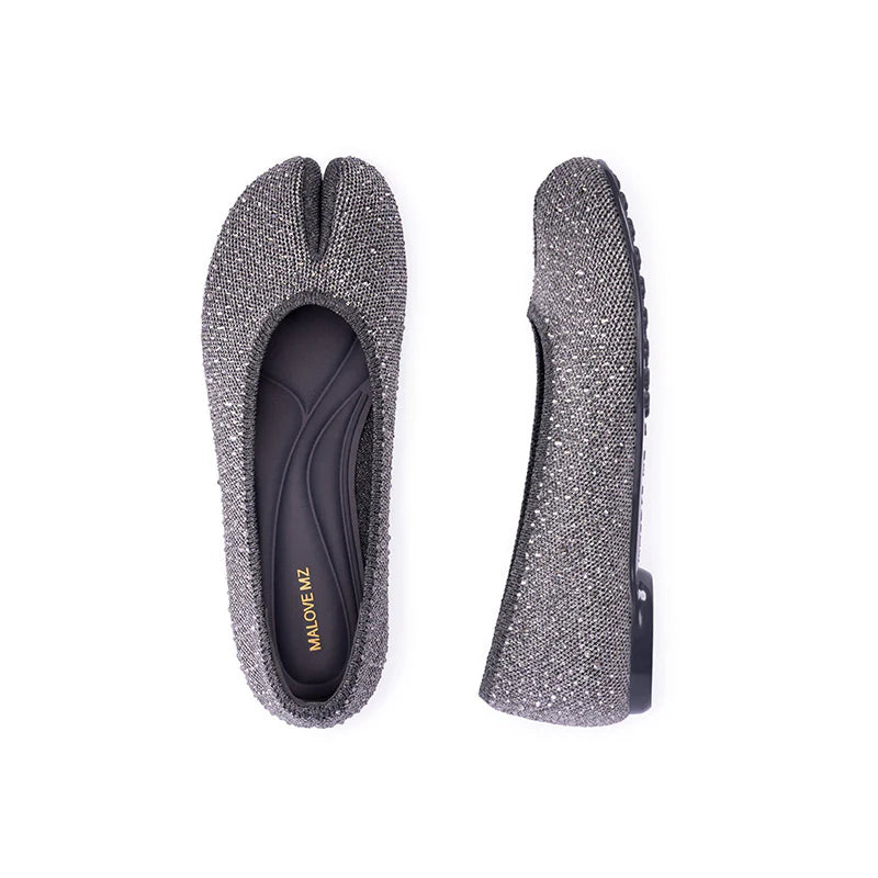 Glam Rhinestone Split Toe Flats - Grey