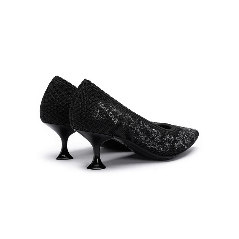 Enchanted Butterfly Pointed Toe Kitten Heels - Black