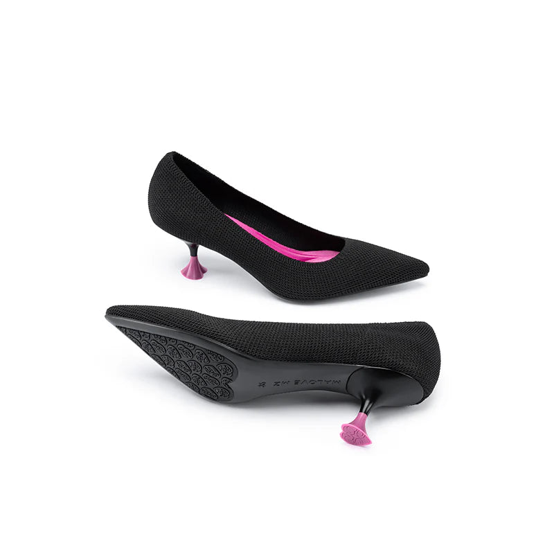 Classy Madam Pointed Toe Kitten Heels - Black