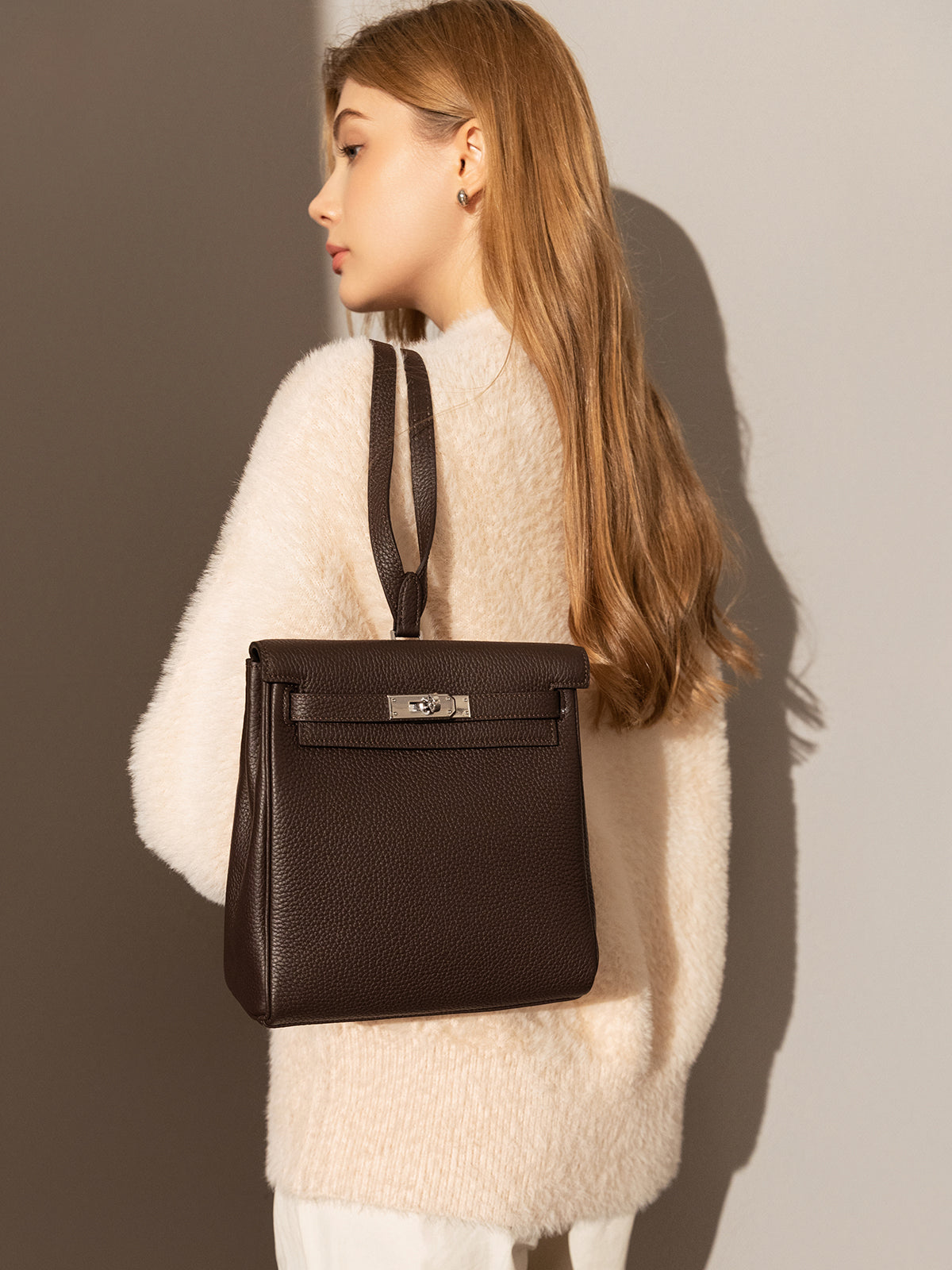 Madison Structured Leather Convertible Backpack - Chocolate