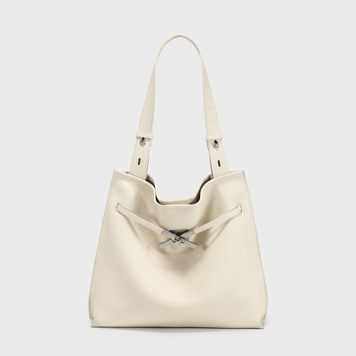 Pebbled Leather Slouchy Hobo Tote - Ivory