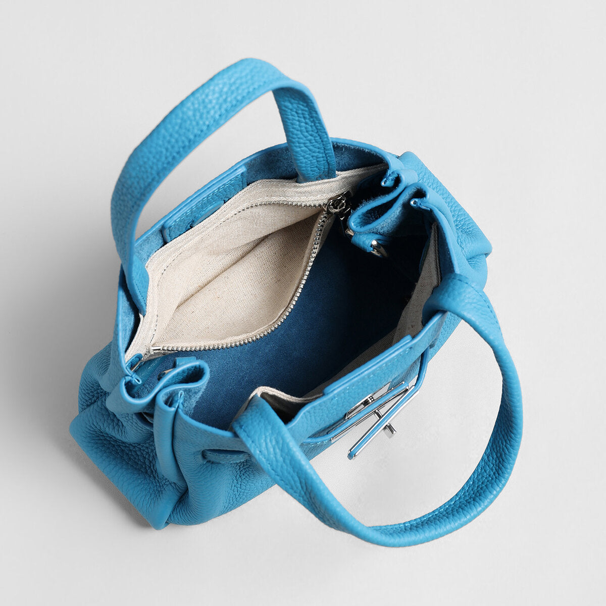 Togo Leather Structured Tote - Blue