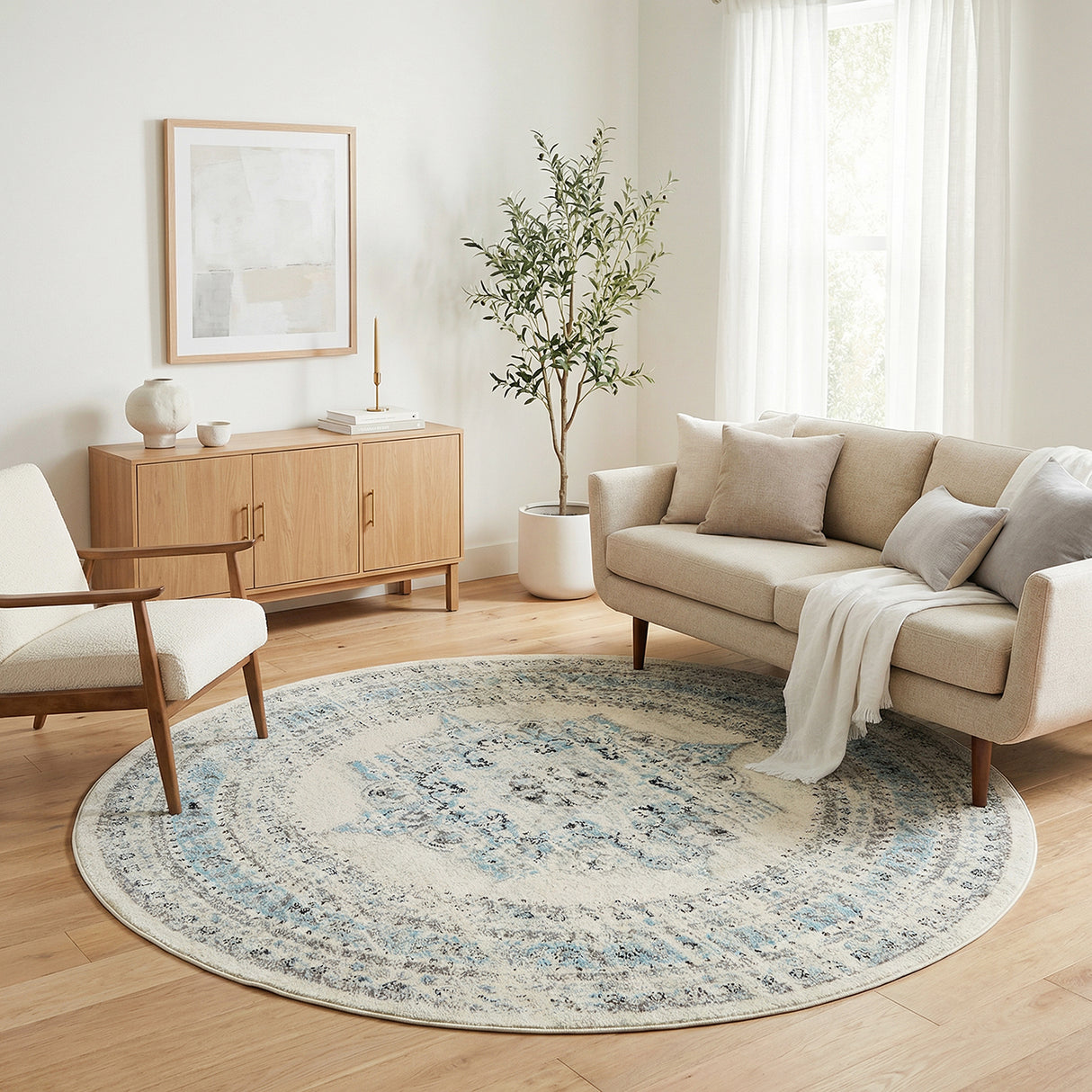 Century 922 White Round Rug