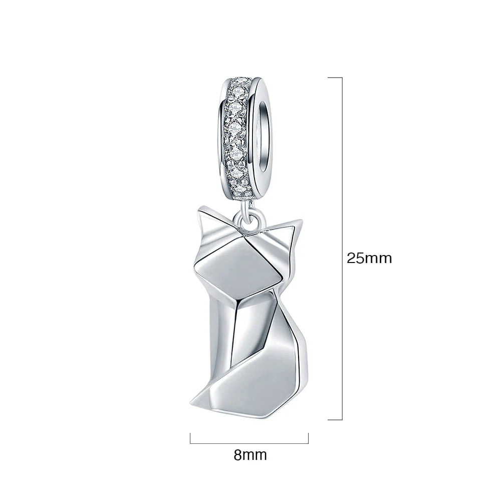 Solid 925 Sterling Silver Origami Cat Pandora Inspired Charm