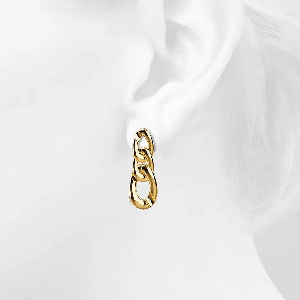 Bullion Gold Interlock Chain Dangle Gold Layered Earrings