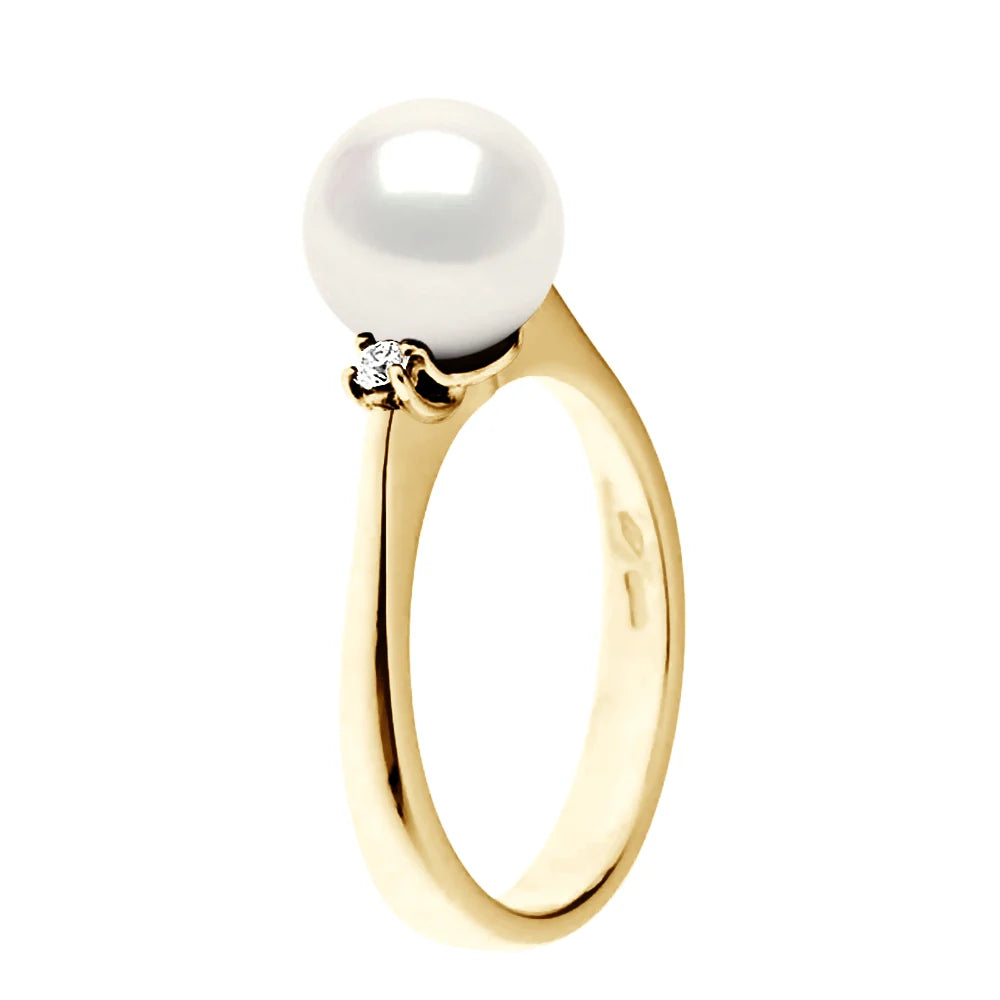 Ring Freshwater Pearl & Diamond White Yellow Gold