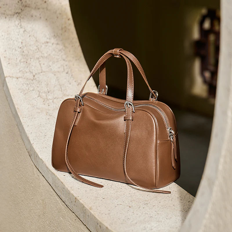 Nalandu Vintage Leather Bowling Bag - Camel