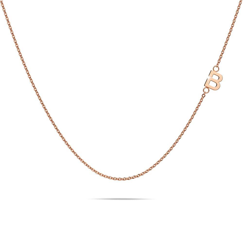 Bullion Gold Sparkling Alphabet Initials Stainless Steel Necklace in Rose Gold