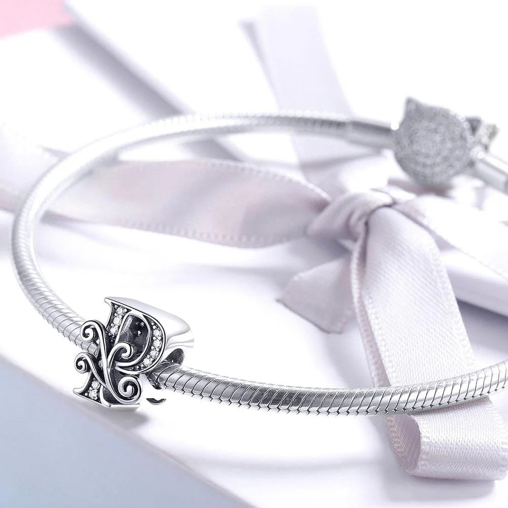 Solid 925 Sterling Silver Vintage Inspired Antique Alphabet Charm
