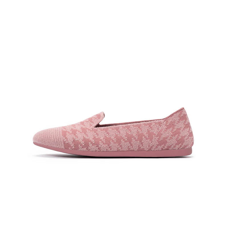 Houndstooth Knit Slip-On Flat Loafers - Pink
