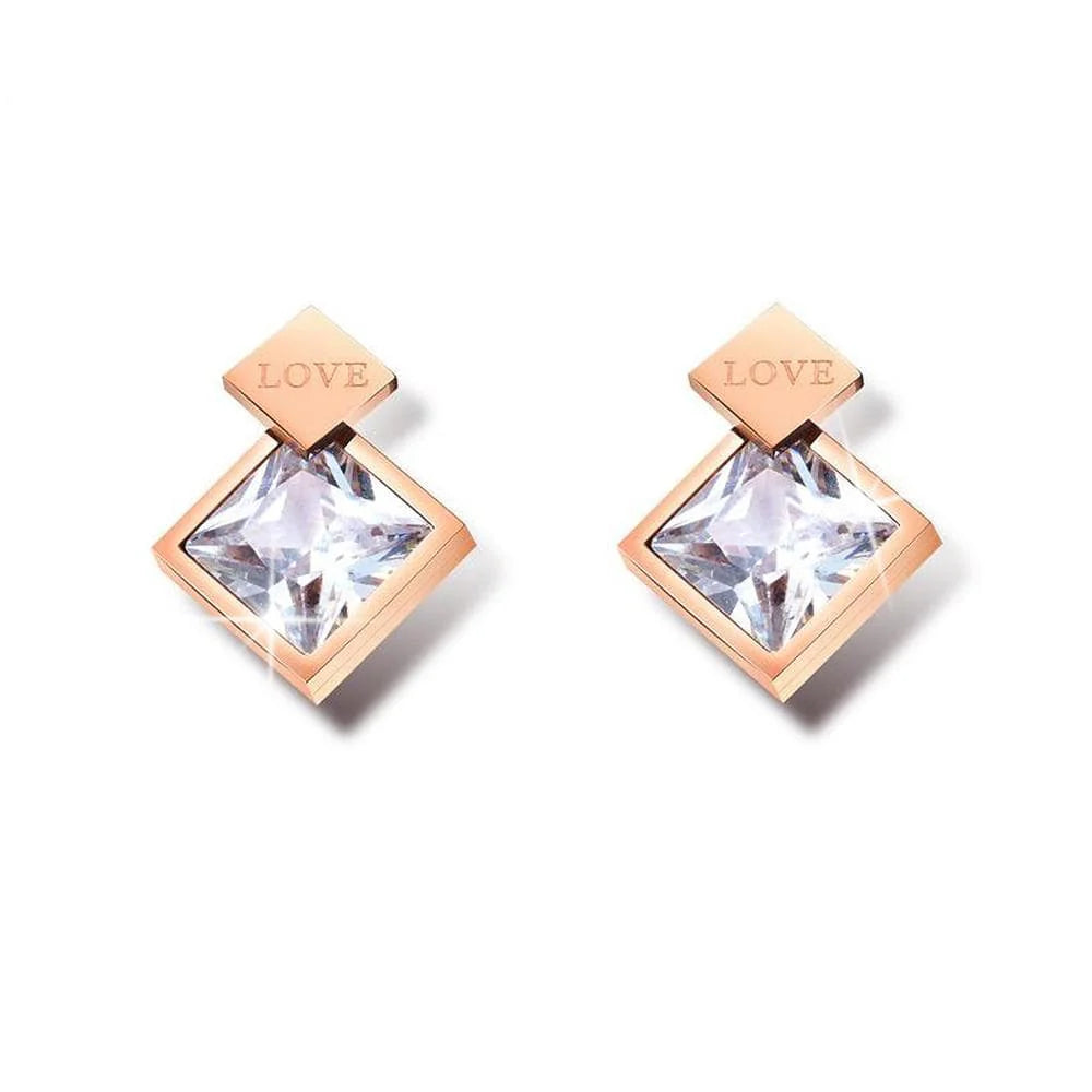 Bullion Gold Princess-Cut Simulated Diamond Love Earrings