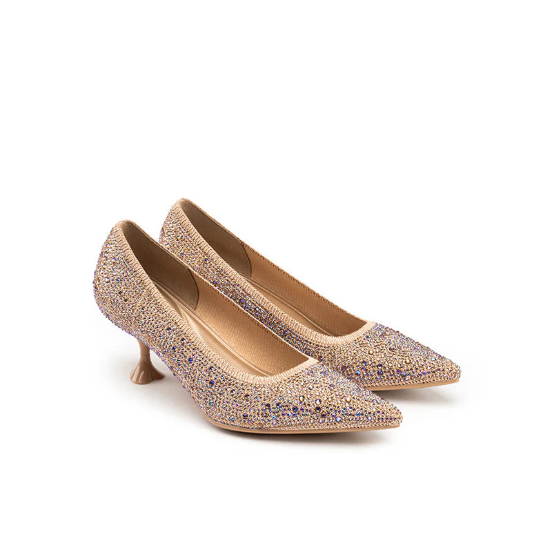 Cocktail Rhinestone Kitten Heels - Champagne